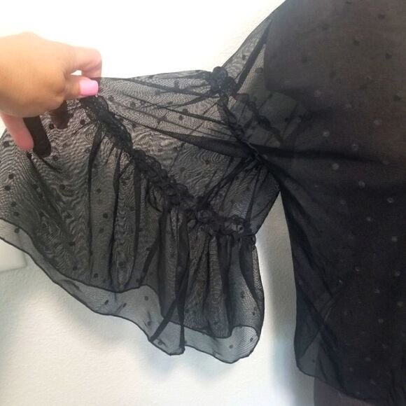 EC EXPRESS SHEER BLACK WIDE SLEEVE BLOUSE SZ.XS - Picture 4 of 4